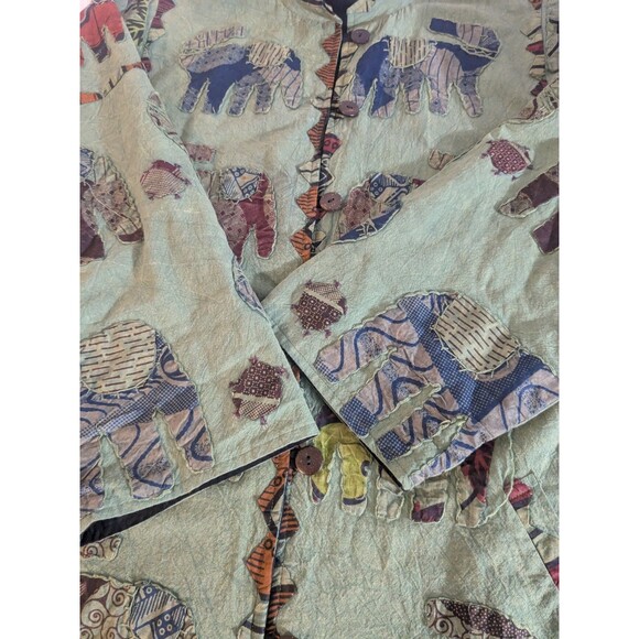Silver Stream Green Elephant Applique Jacket Boho Art t Wear Reversible One Size - Picture 6 of 11